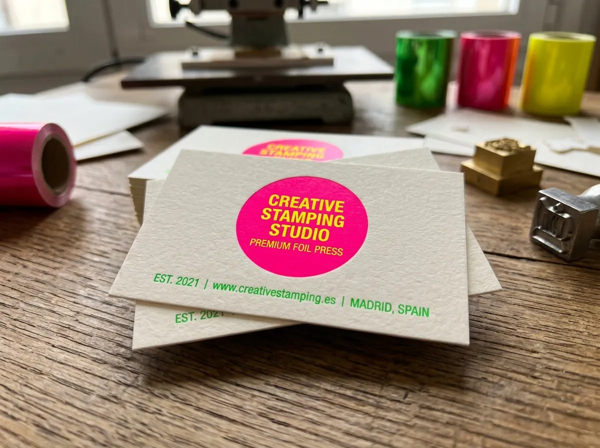 Stamping fluorescente (hot stamping) en tarjetas de visita